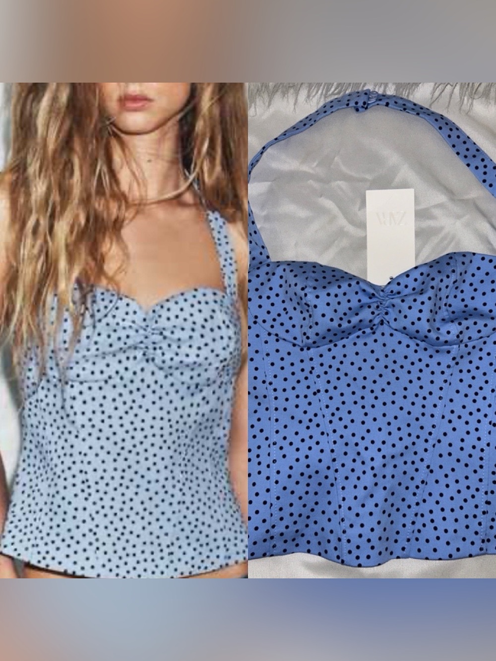 ZARA Light Blue Polka Dot Sweetheart Halter Top